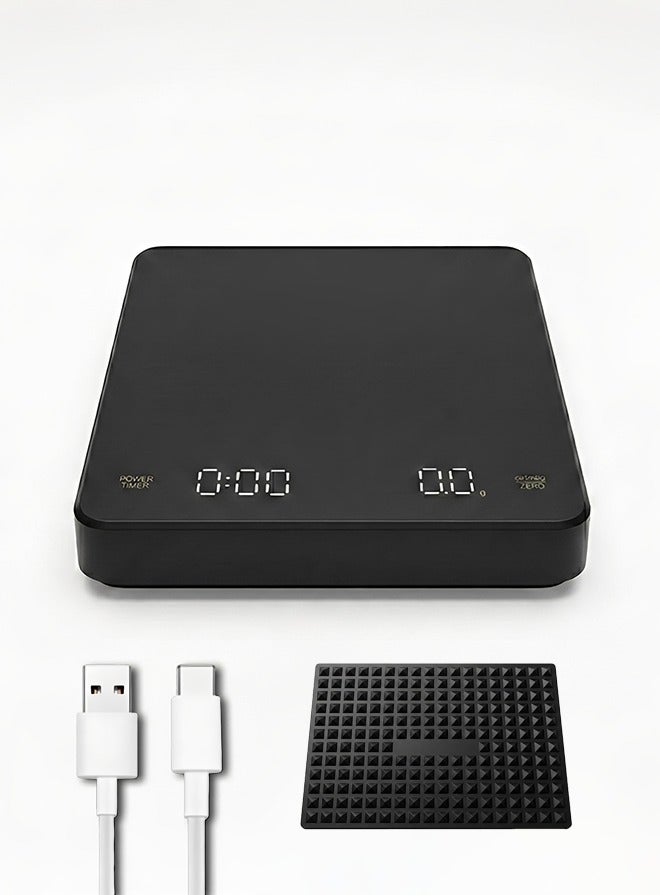 BASILKIT Digital Kitchen Scale Rechargeable， Coffee Scale with Timer - Digital Multifunction Weighing Scale with 3kg/0.1g High Precision - Pour Over Drip - Espresso Scale with Bright LCD Display,with Silicone Non-slip Pad,Black - Image 1